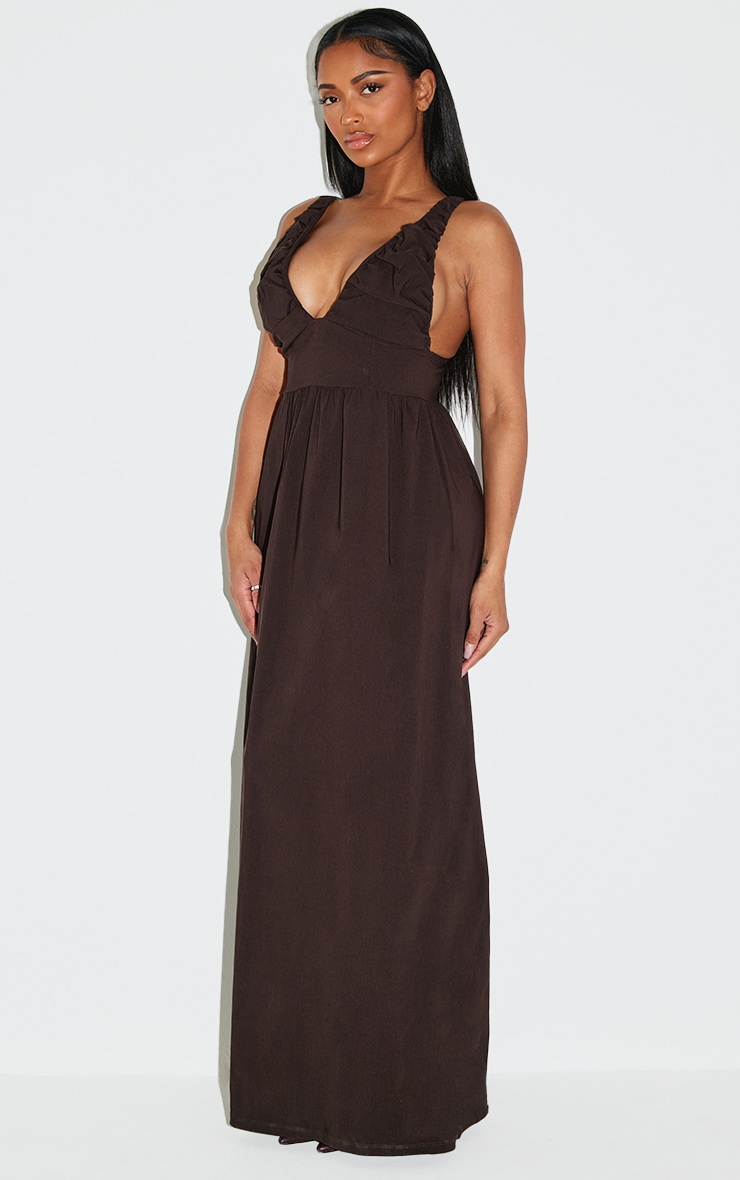 Shape Chocolate Stretch Woven Ruched Plunge Front Maxi Dress image 3