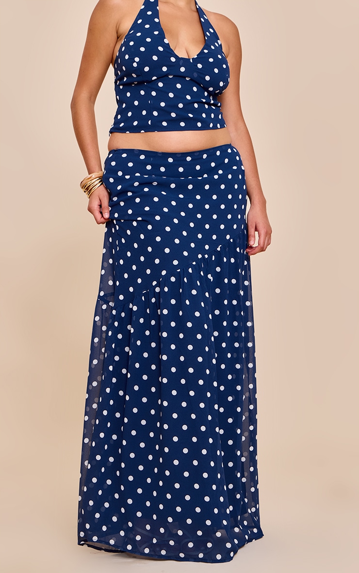 Plus Navy Polka Dot Asymmetric Maxi Skirt image 2