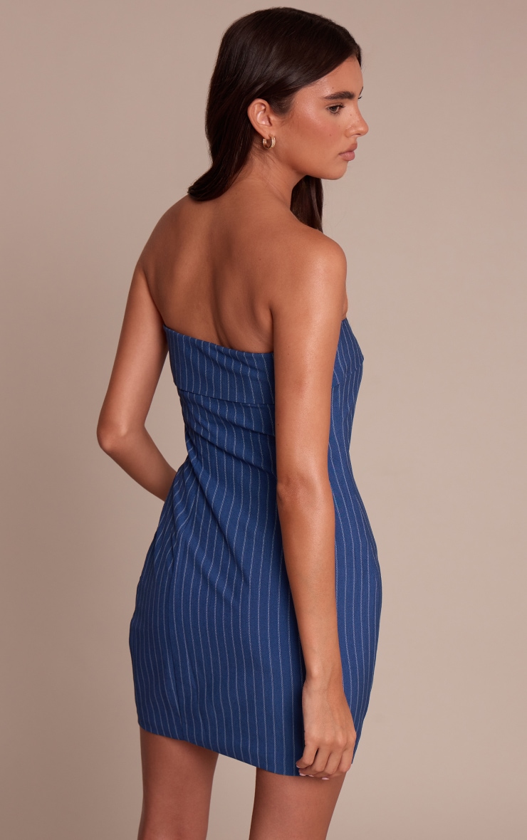 Navy Pinstripe Bandeau Fold Over Bodycon Dress image 2