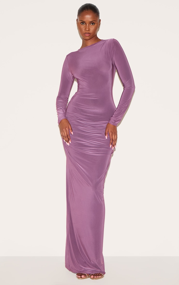 Mauve Slinky Long Sleeve Open Back Maxi image 2