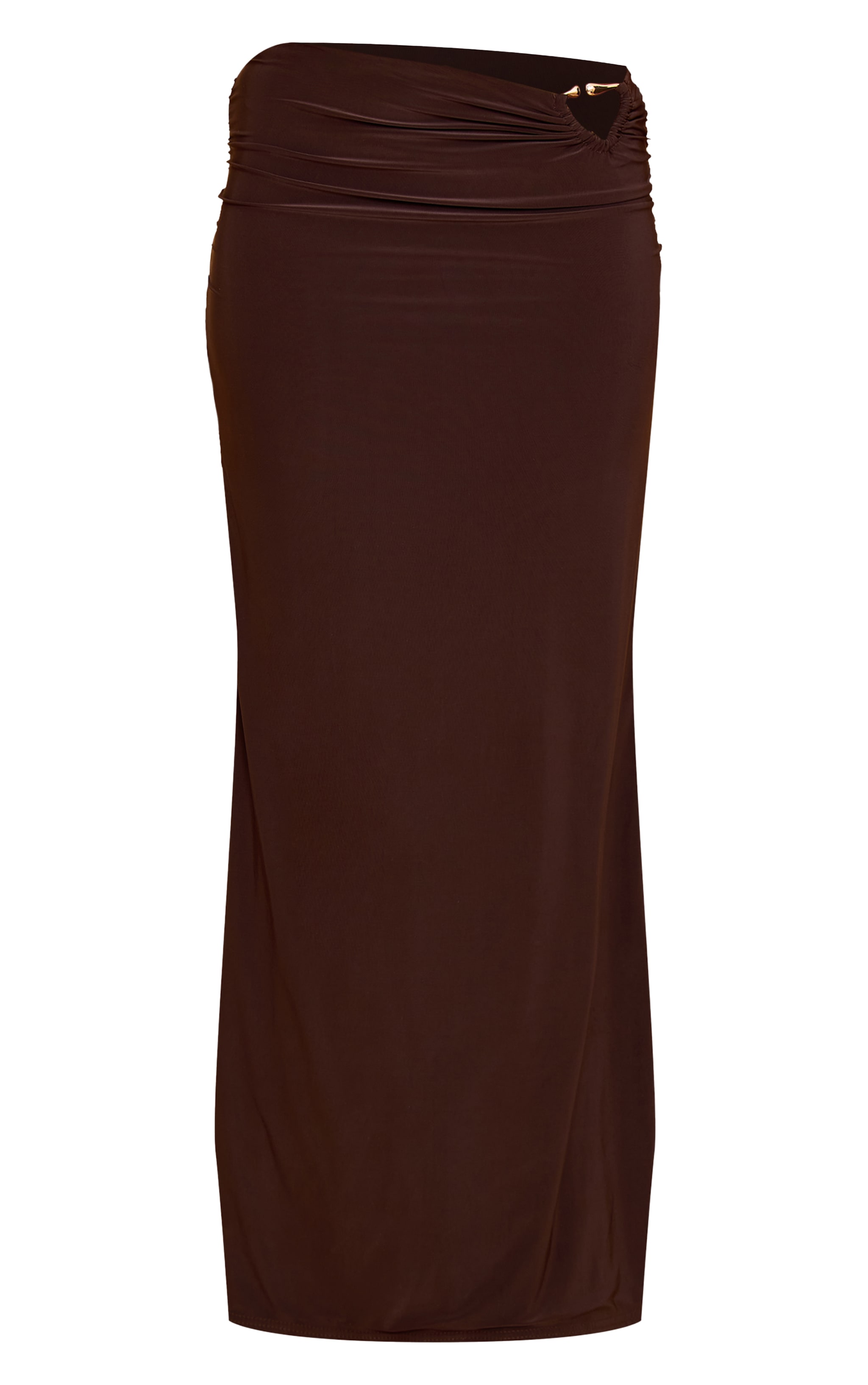 Chocolate Double Layer Slinky Trim Detail Maxi Skirt image 5