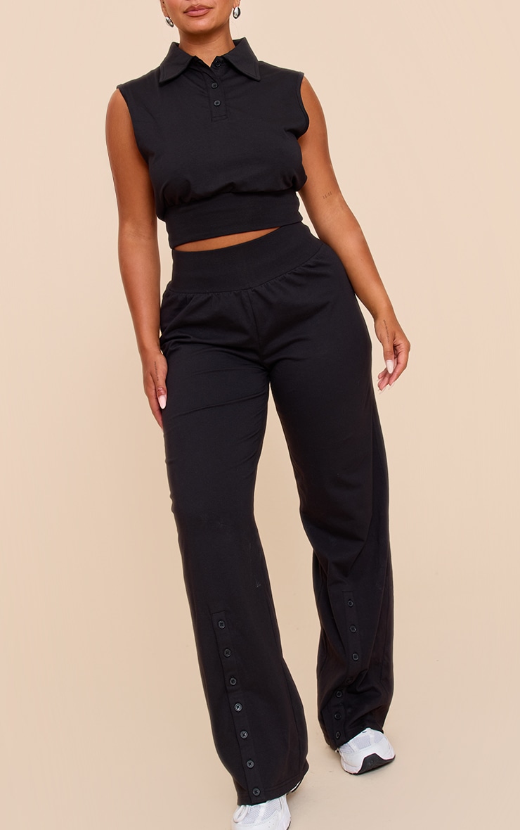 Shape Black Button Detail Highwaisted Wide Leg Pants image 2