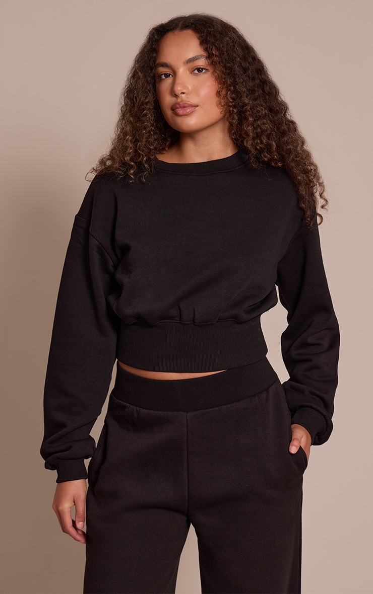Tall Black Cropped Oversized Sweatshirt image 1