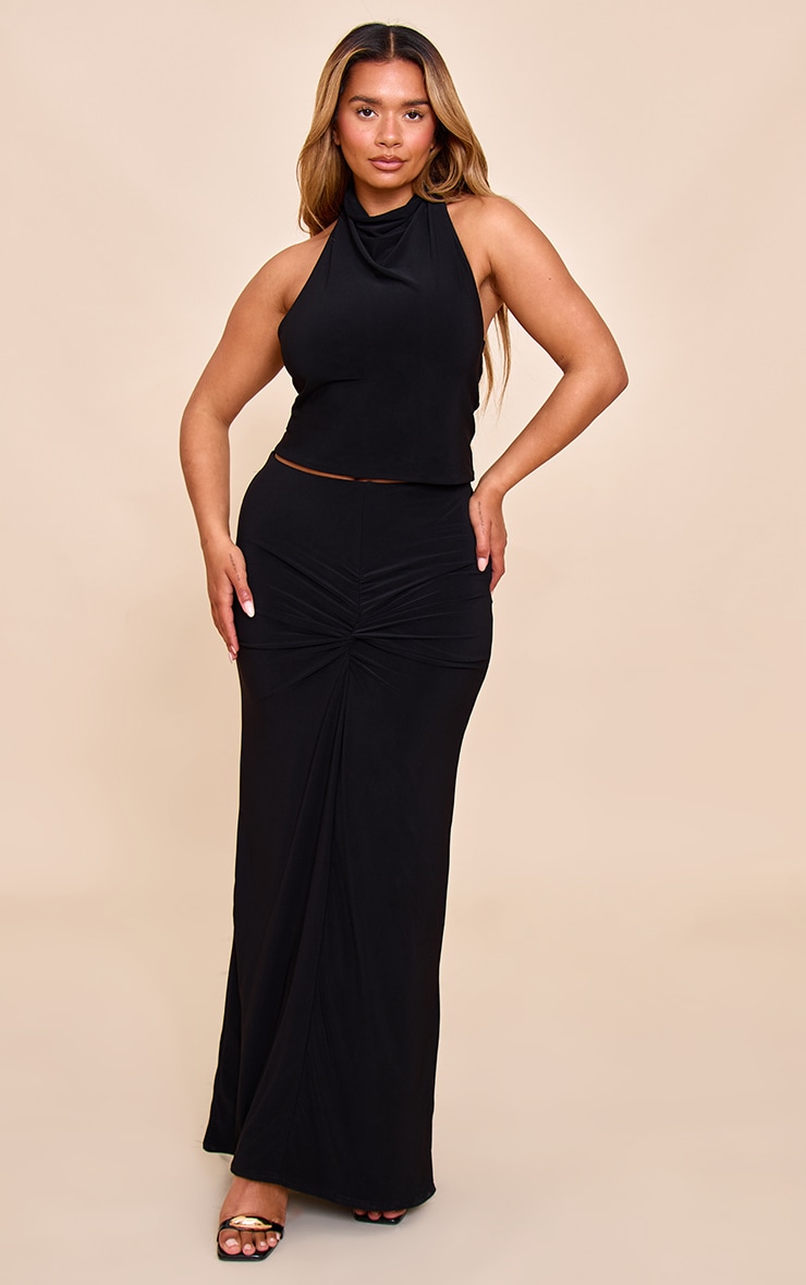 Shape Black Mid Rise Ruched Side Maxi Skirt image 1