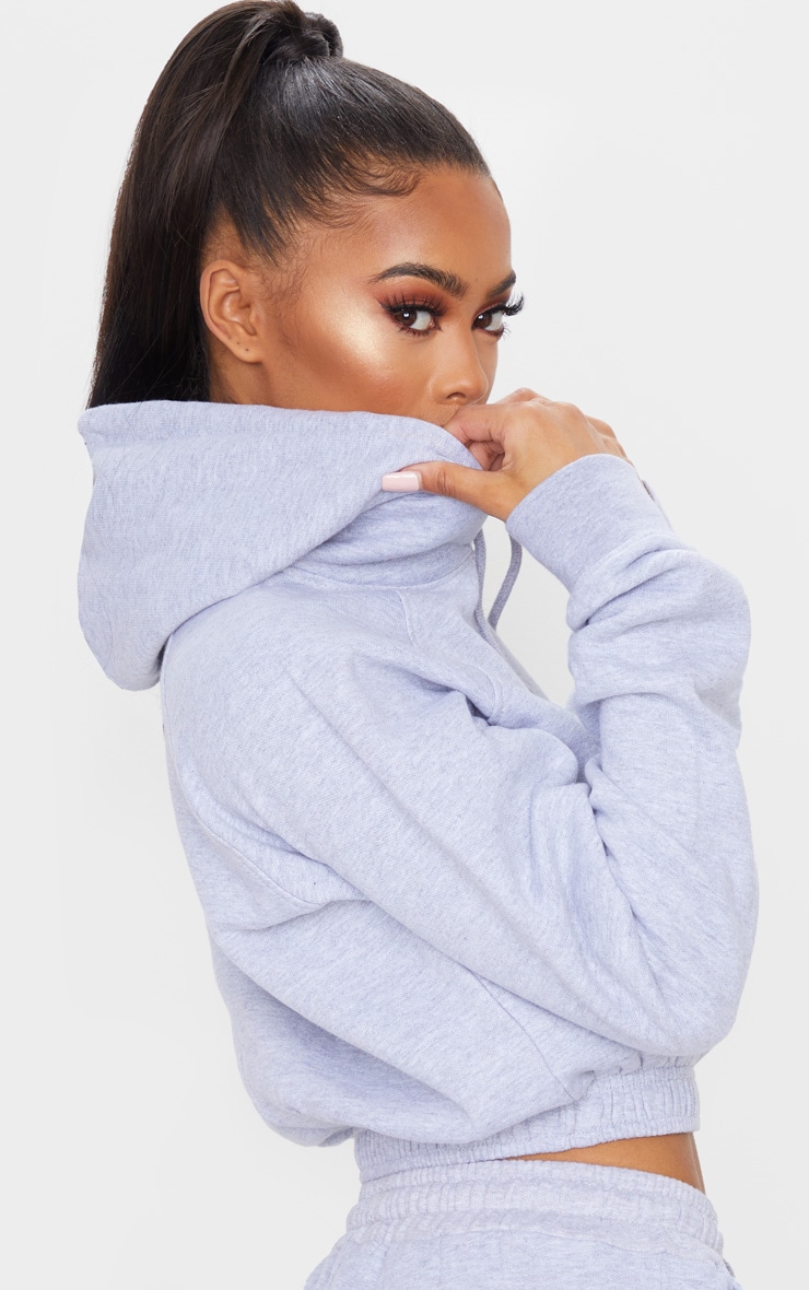 Grey Sweat Elastic Hem Crop Hoodie image 4