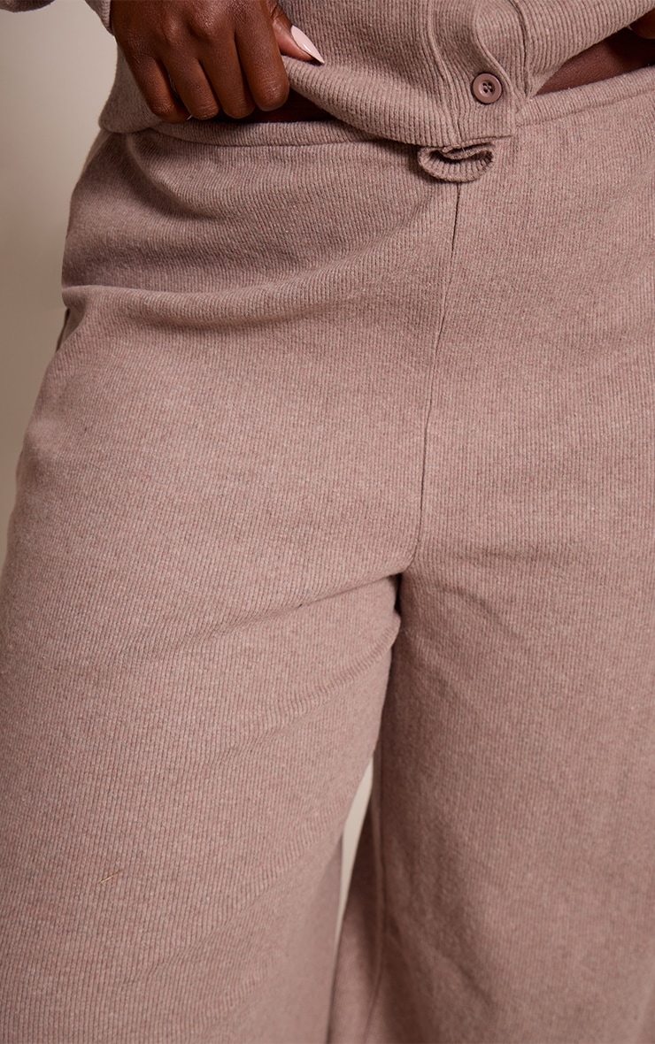 Plus Mushroom Soft Ribbed Low Rise Wide Leg Trousers image 4