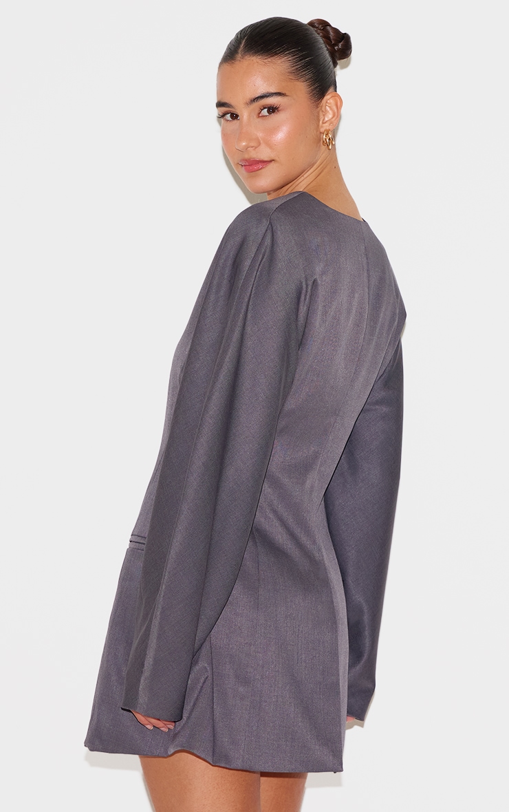Robe blazer tissée gris anthracite sans col à manches bouffantes image 2