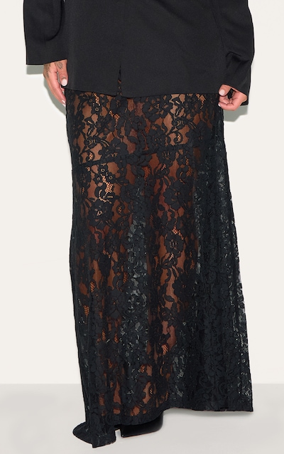 Plus Black Floral Lace Sheer Maxi Skirt
