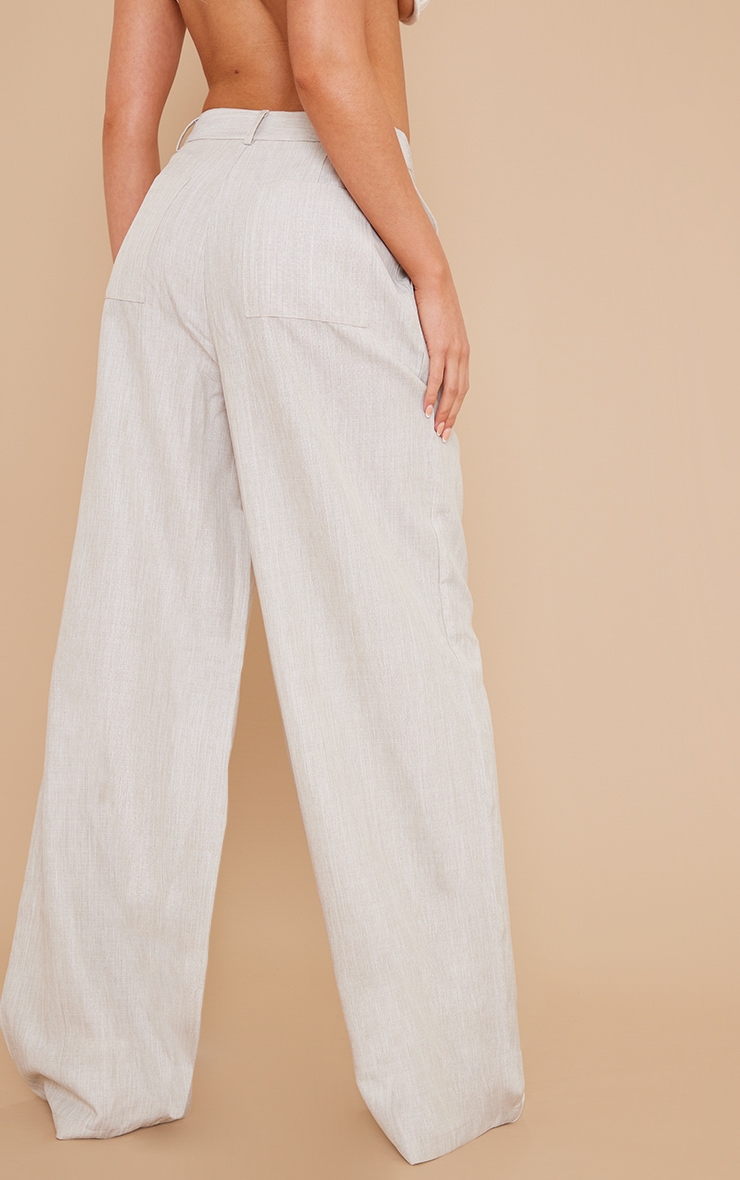 Stone Woven Linen Feel Tailored High Waist Wide Leg Pants image 3