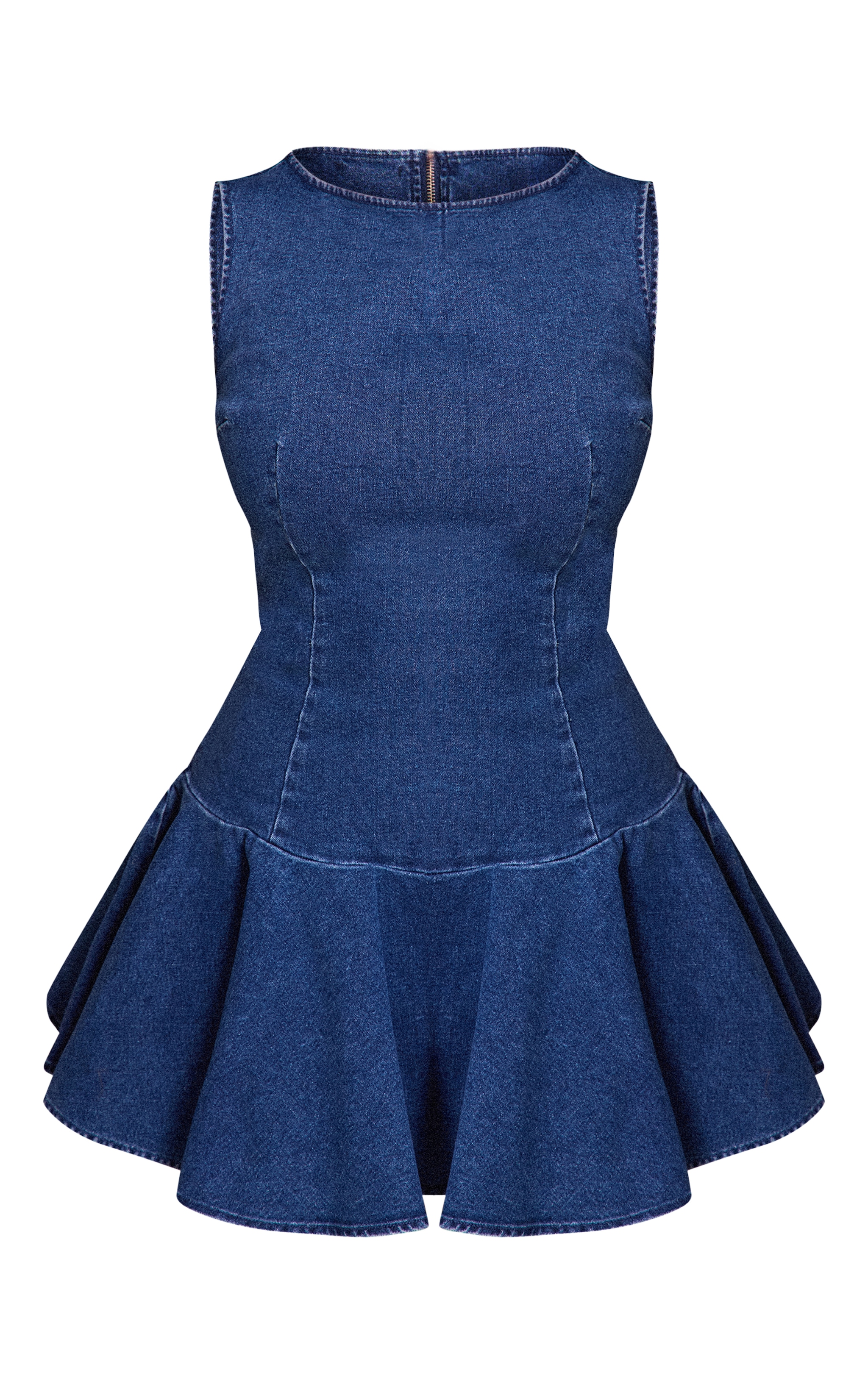 Shape Indigo Stretch Denim Boat Neck Dropped Hem Mini Dress image 5
