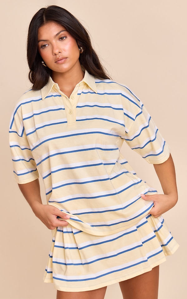  Butter Yellow Striped Pleated Mini Tennis Skort