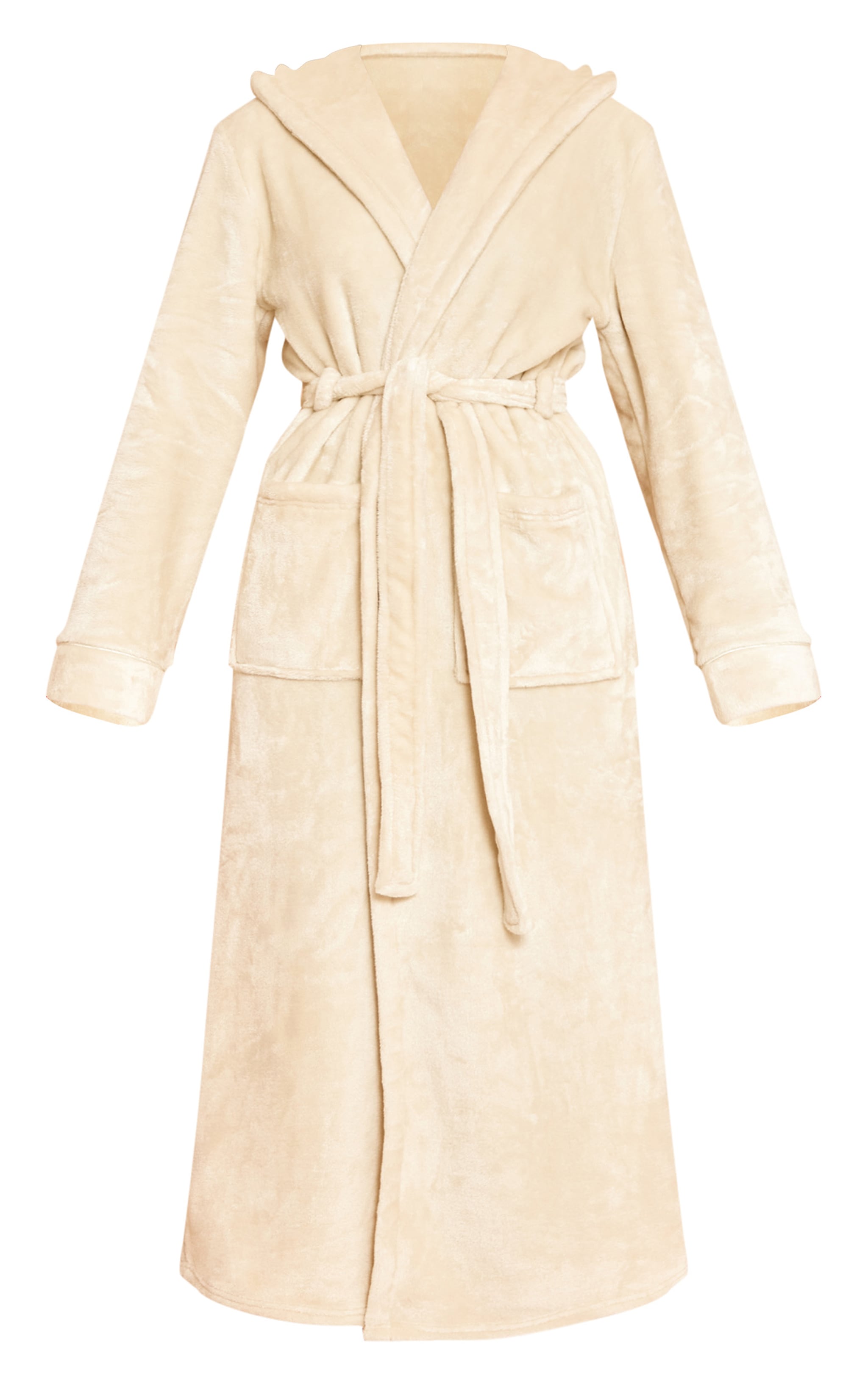 Cream Fleece Maxi Hooded Dressing Gown image 5