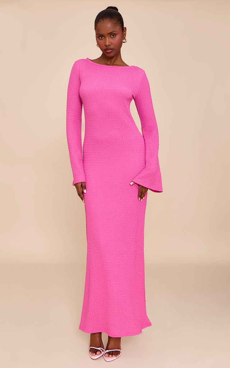 Fuschia Textured Long Sleeve Maxi Dress image 4