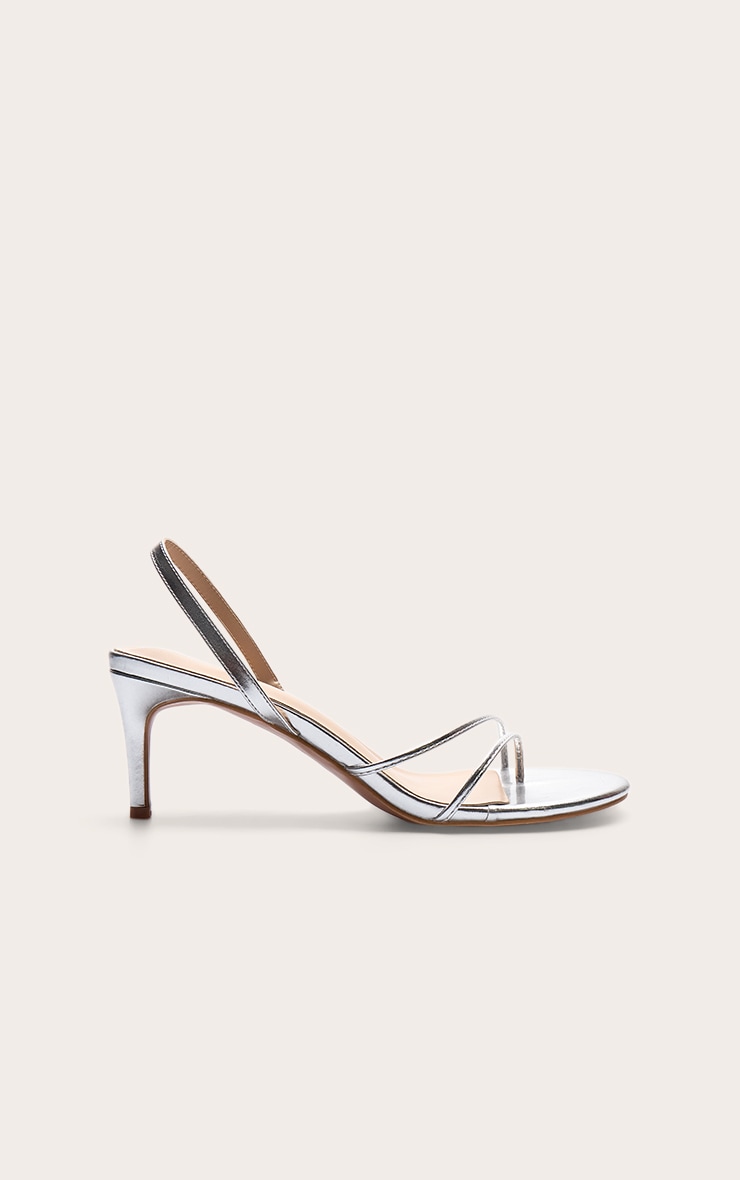 Silver Pu Double Strap Round Toe Low Heeled Slingback image 2