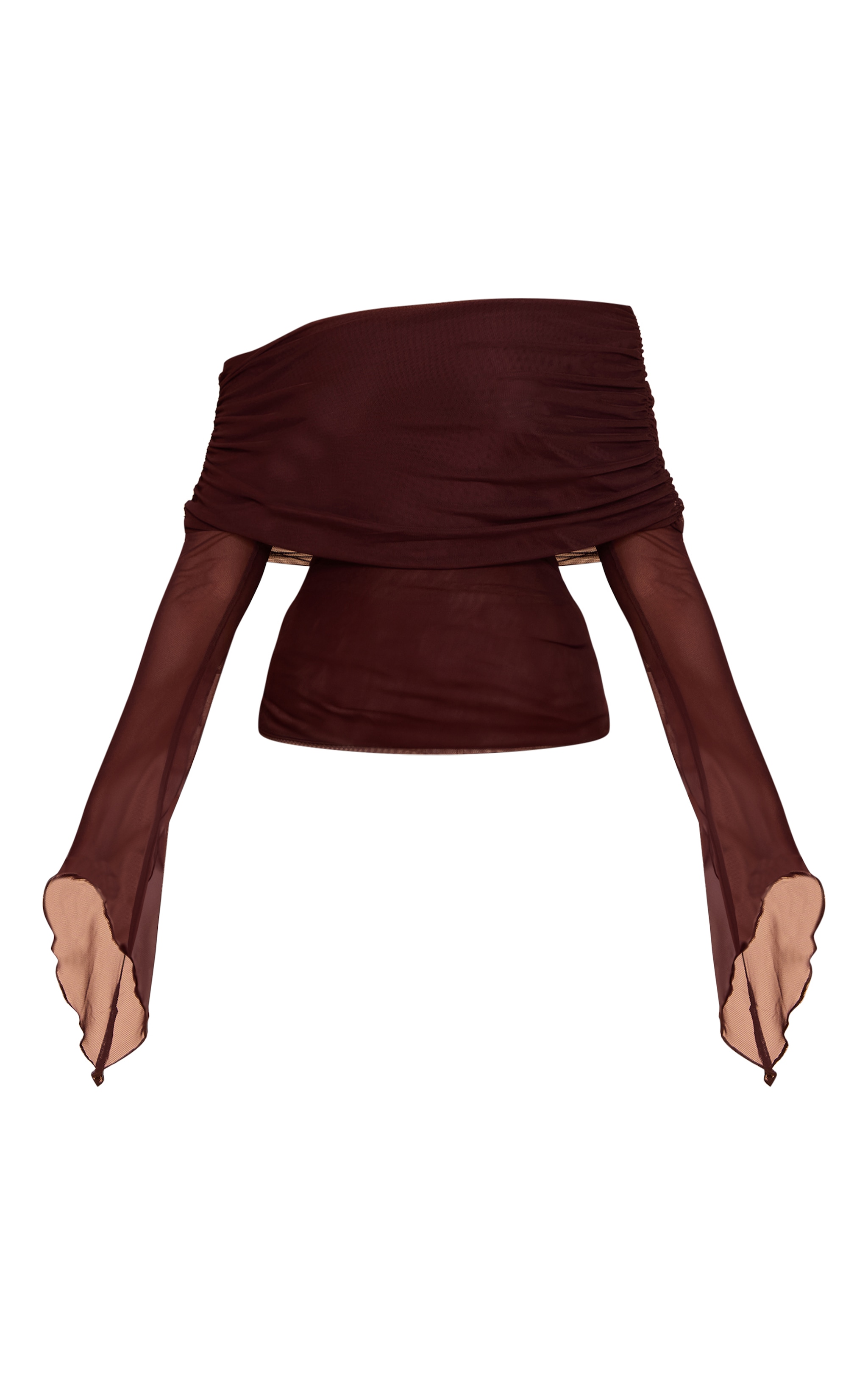 Deep Chocolate Mesh Fold Over Extreme Sleeve Detail Top image 5