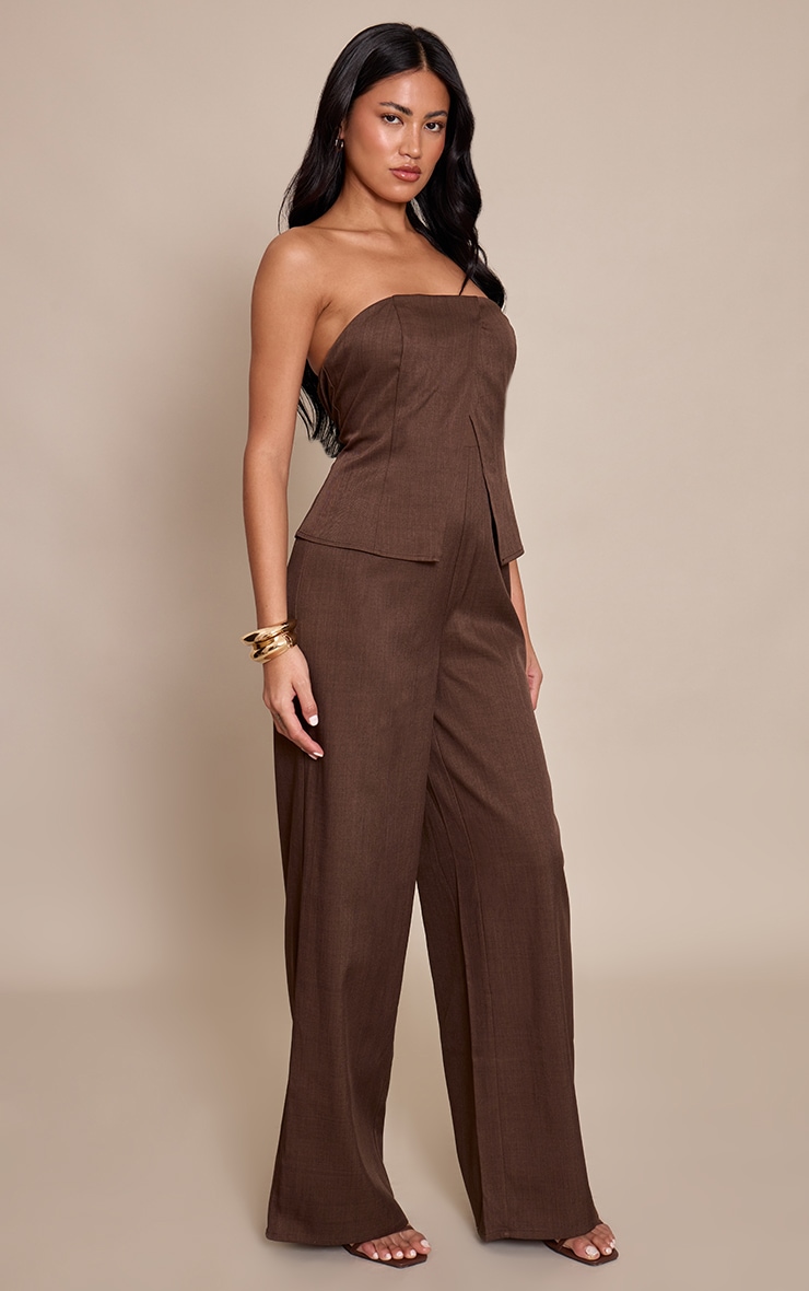 Chocolate Woven Bandeau Longline Tailored Jumpsuit image 3