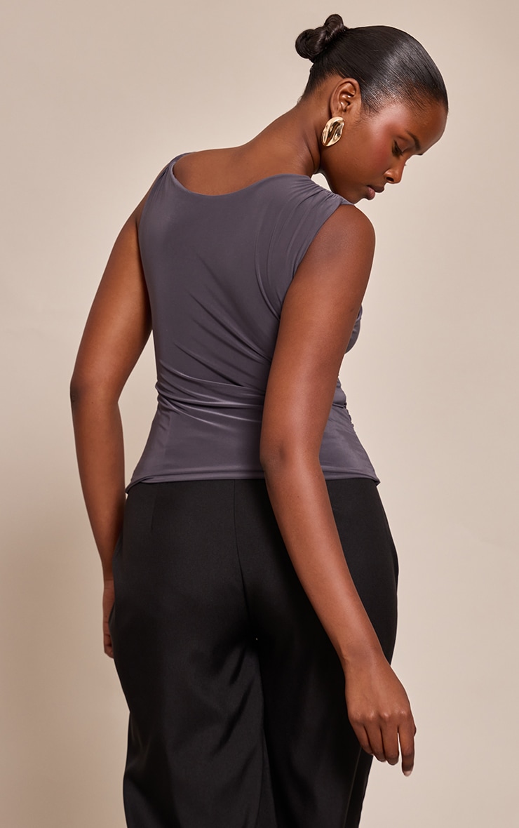 Charcoal Double Layer Twist Shoulder Detail Long Top image 2