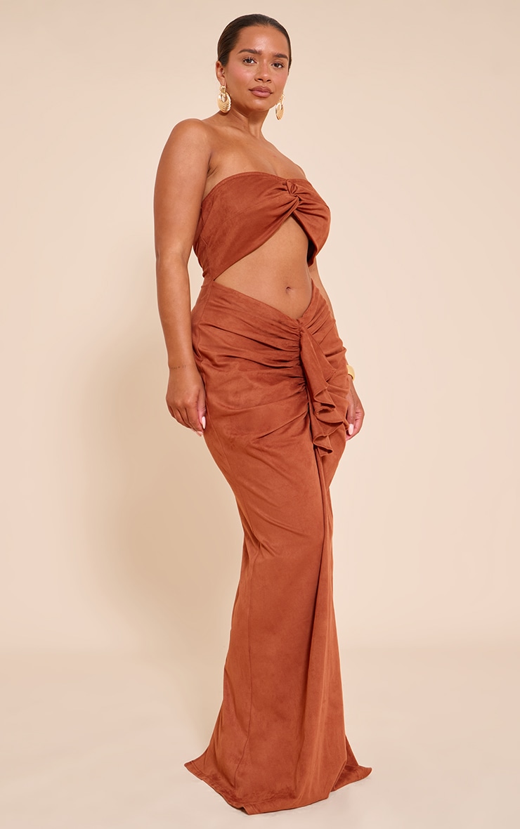 Shape Rust Faux Suede Twist Bandeau Ruched Maxi Dress image 3