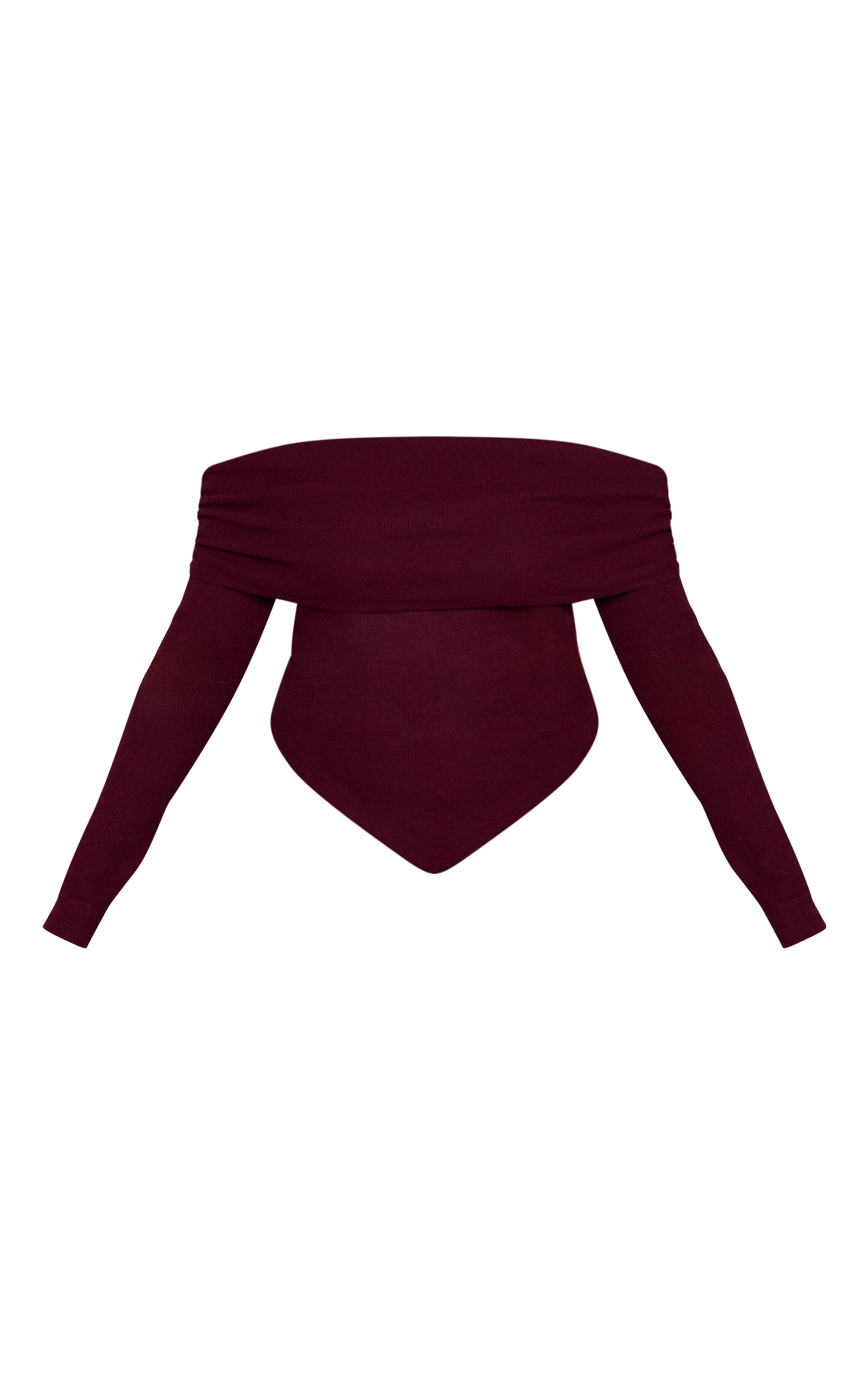 Plus Burgundy Soft Touch Rib Off The Shoulder Long Sleeve Top image 5