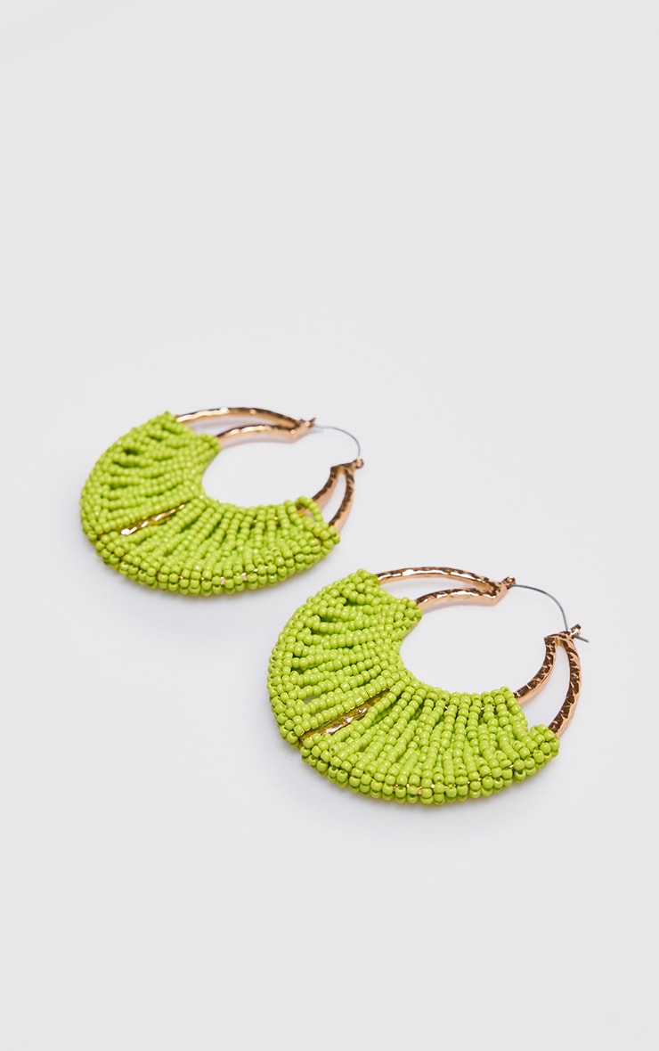 Lime Bead Detail Round Statement Earrings image 3