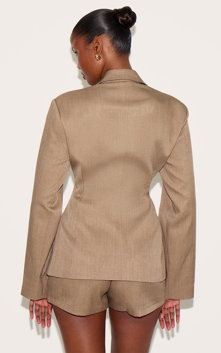 Light Brown Tailored Woven Cinch Waist Blazer image 2