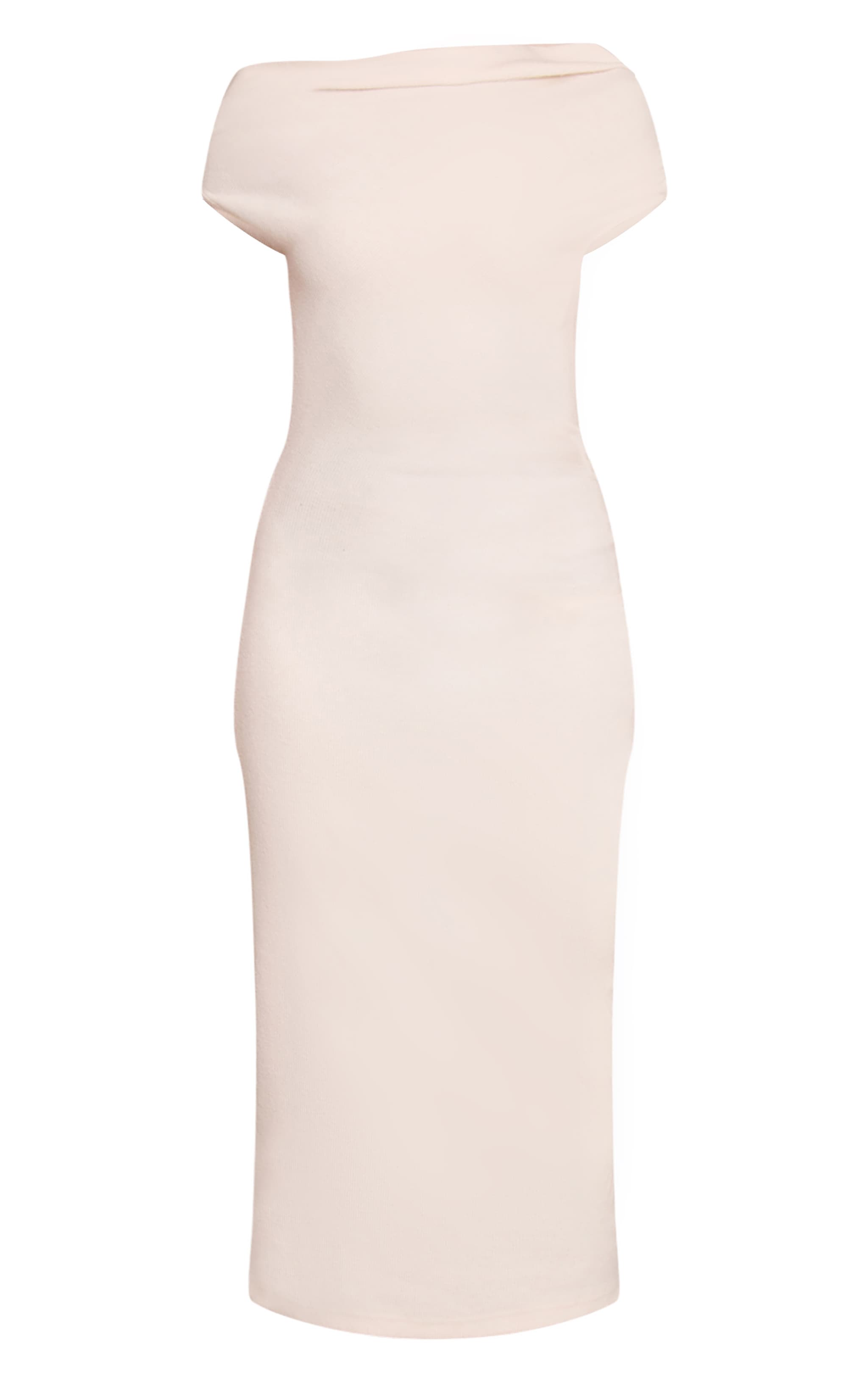 Cream Brushed Rib Asymmetric Ruched Detail Maxi Dress image 5