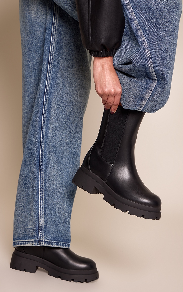 Black PU Chunky Sole Chelsea Boots