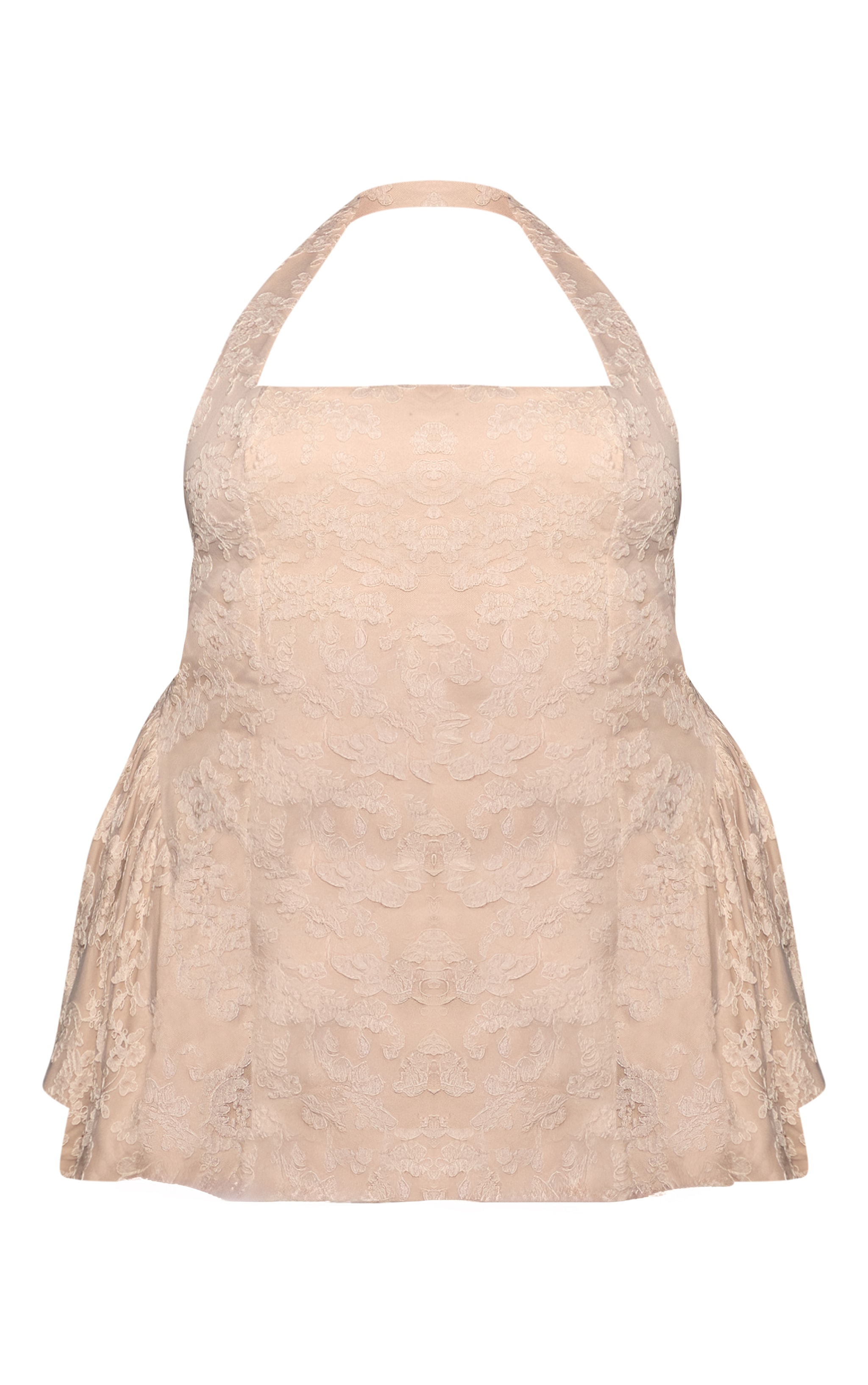 Plus Light Nude Floral Crochet Lace Halterneck Mini Dress image 5