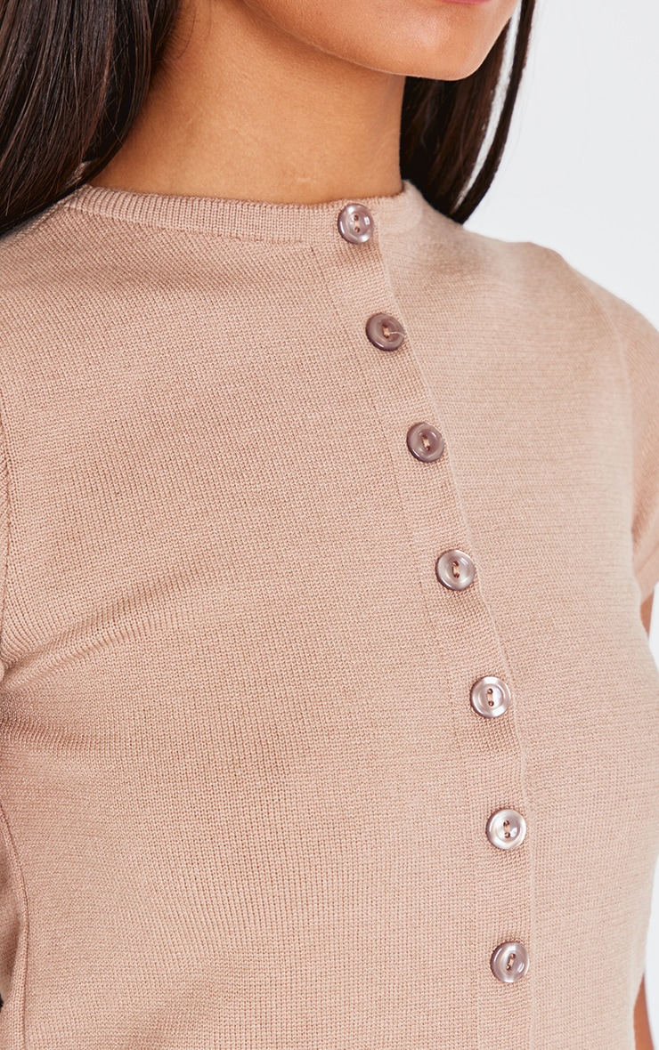 Taupe Soft Knit Button Up Basic Top image 4