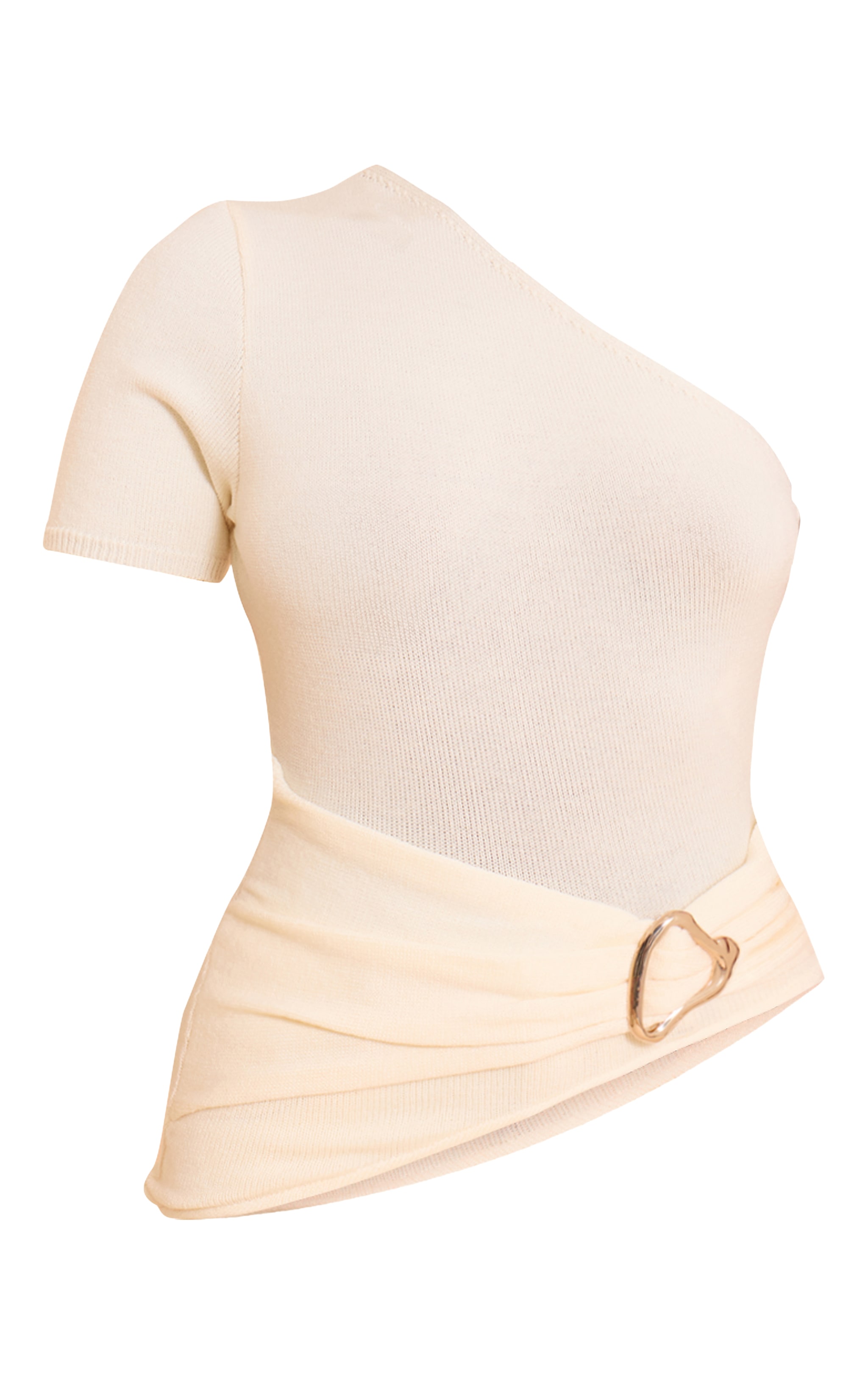 Cream One Shoulder Asymmetric Trim Detail Knit Top image 5