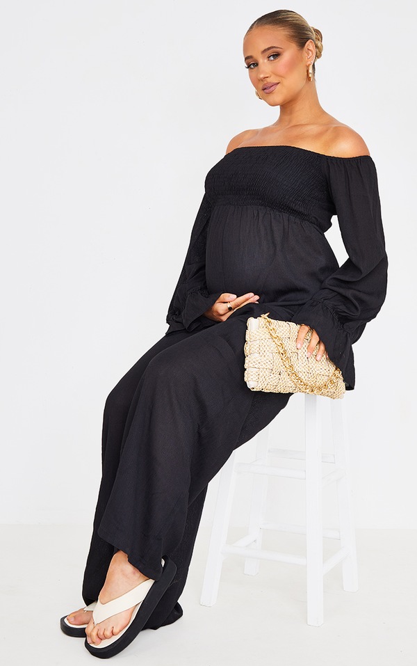 Maternity Black Bardot Jumpsuit Maternity PrettyLittleThing