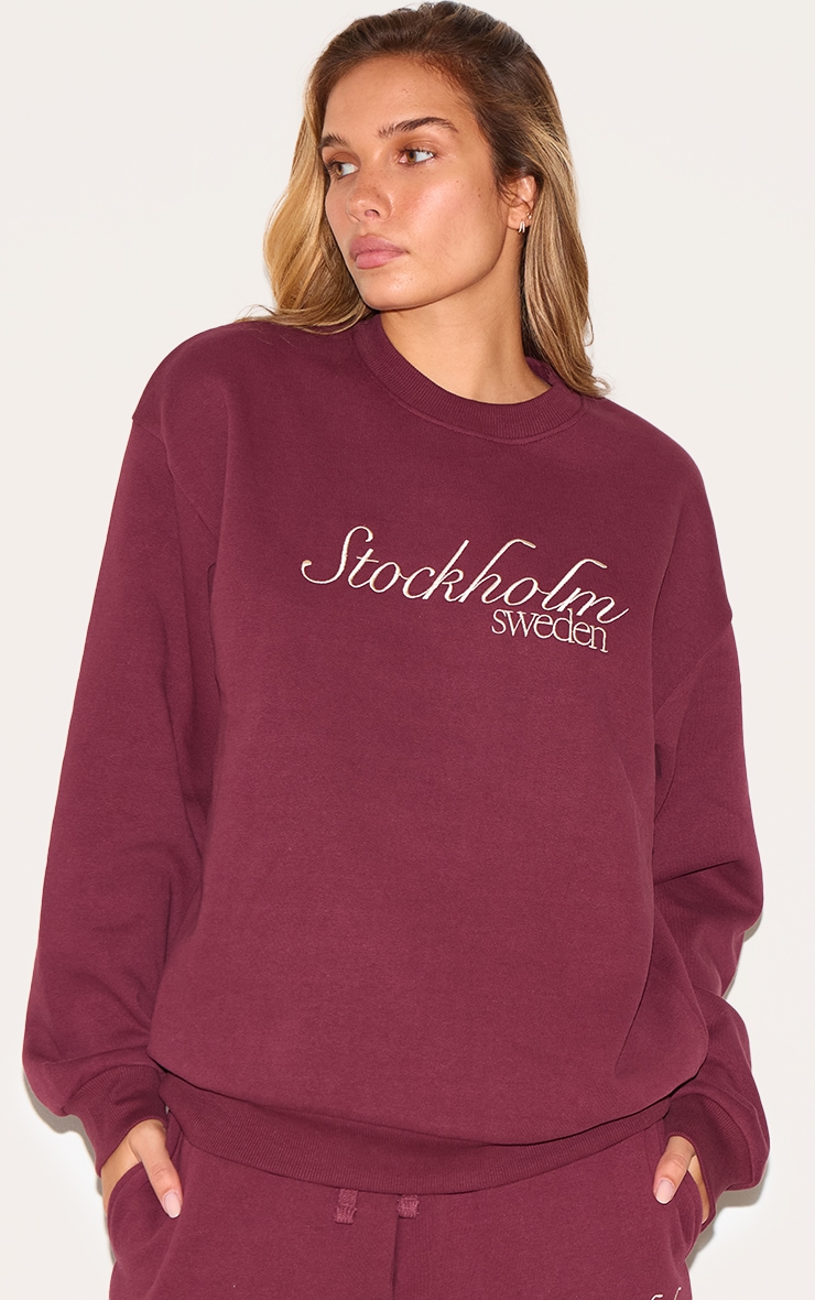 Burgundy Premium Stockholm Embroidered Sweatshirt image 4