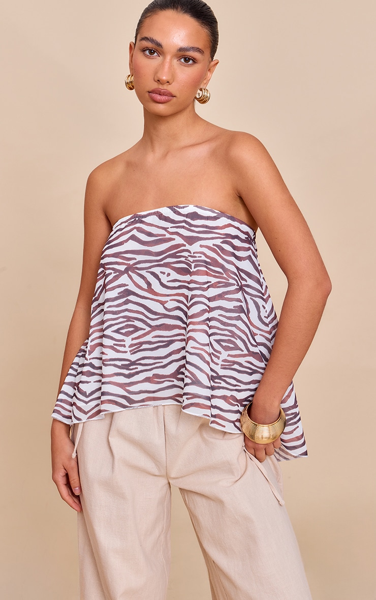 Monochrome Zebra Print Chiffon Floaty Bandeau Top image 1