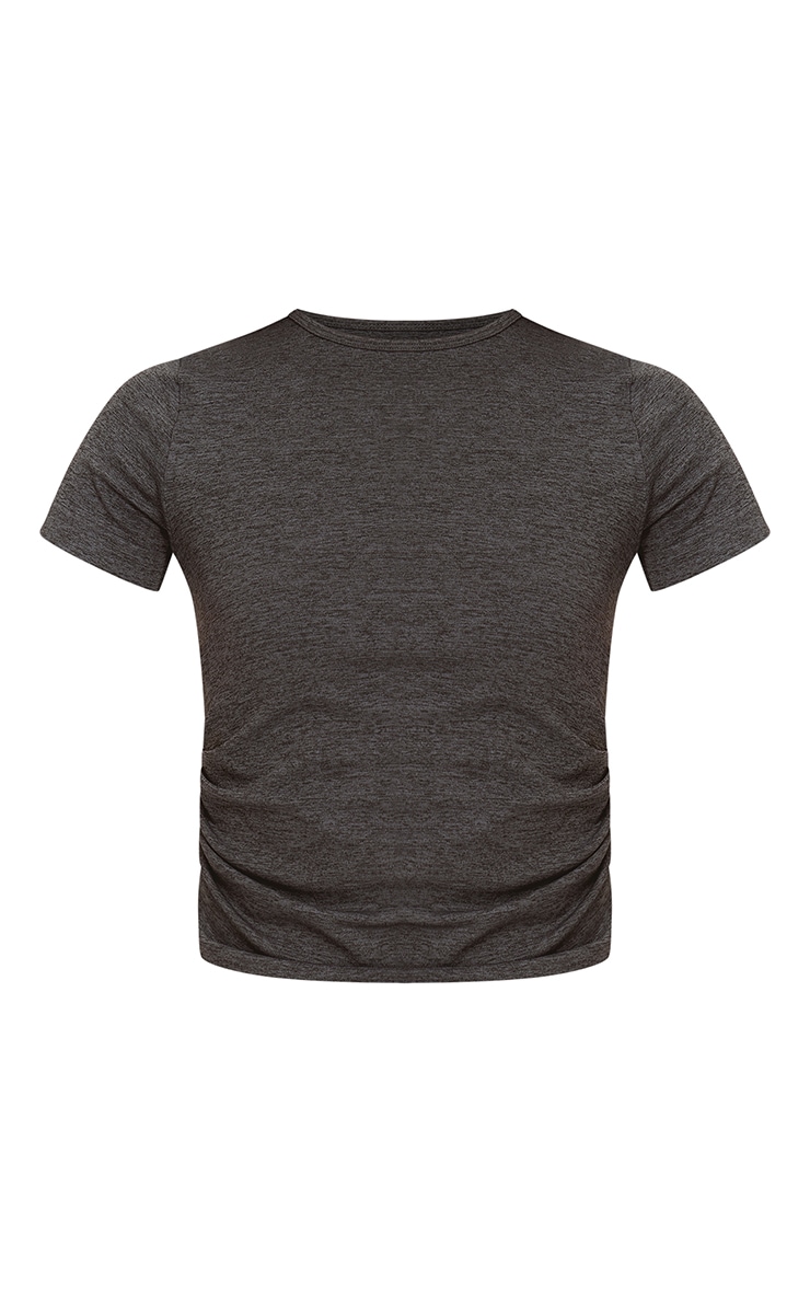 Charcoal Seamless Marl Layered Ruched Side Gym Top image 5