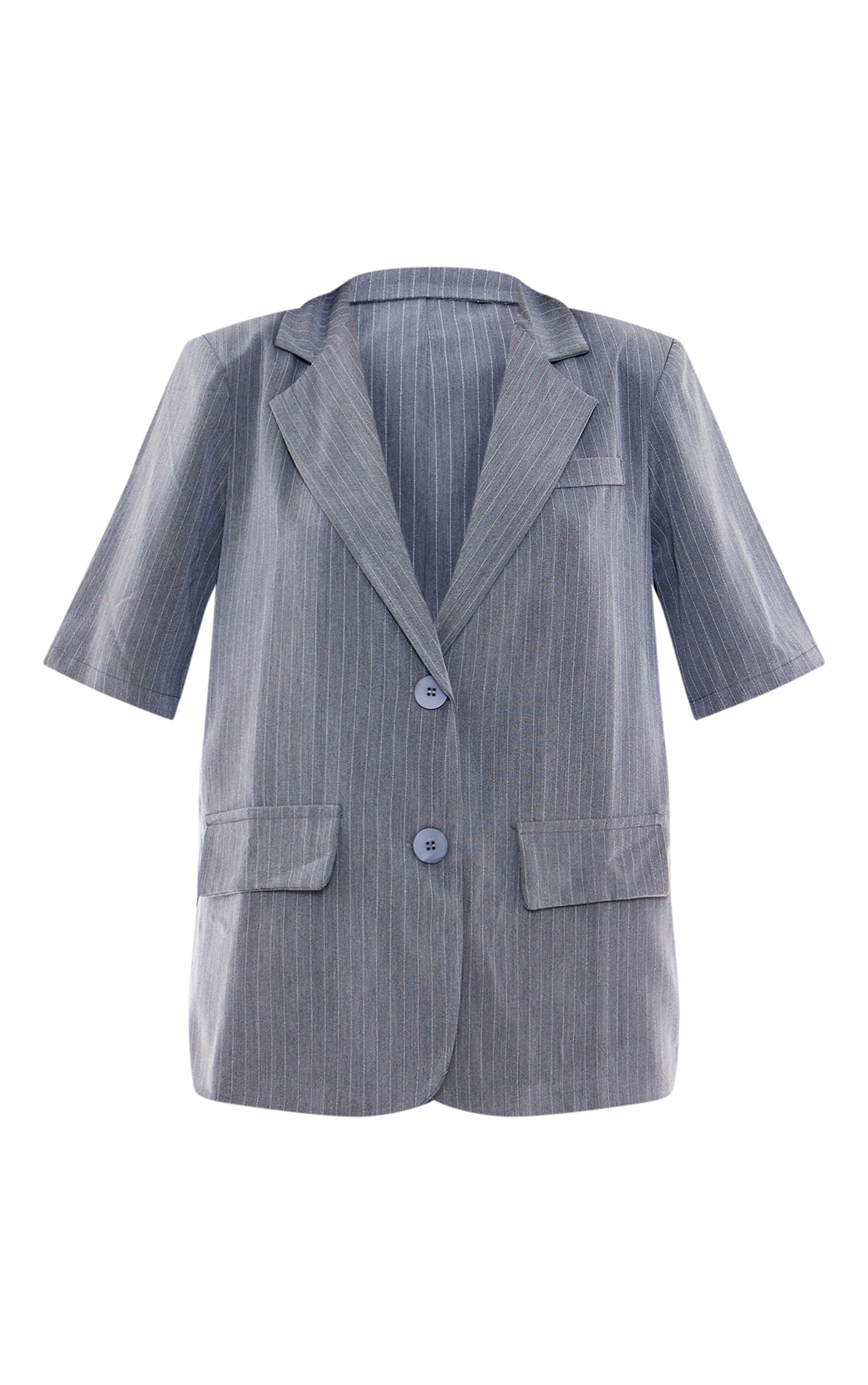 Charcoal Striped Short Sleeve Oversized Blazer Outerwear PLT KSA