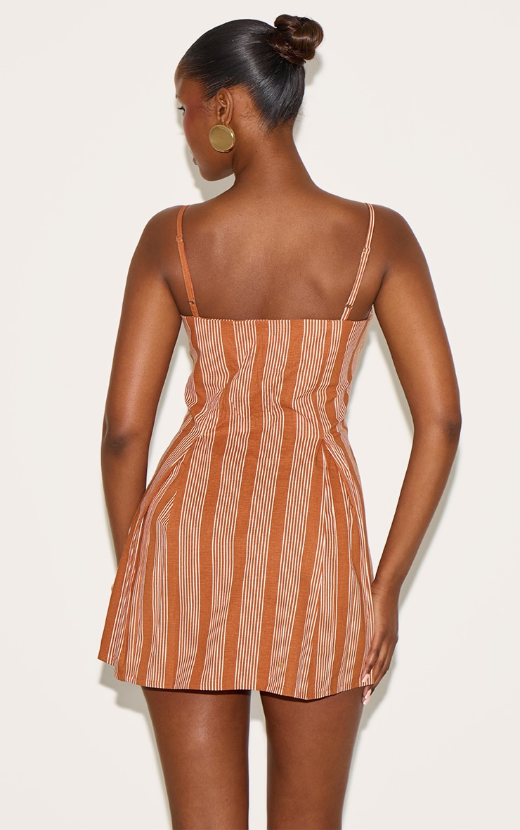 Rust Striped A-line Mini Dress image 2