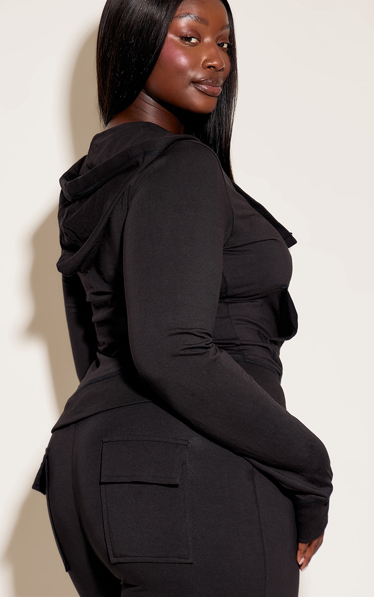Plus Black Zip Up Fitted Track Top image 2