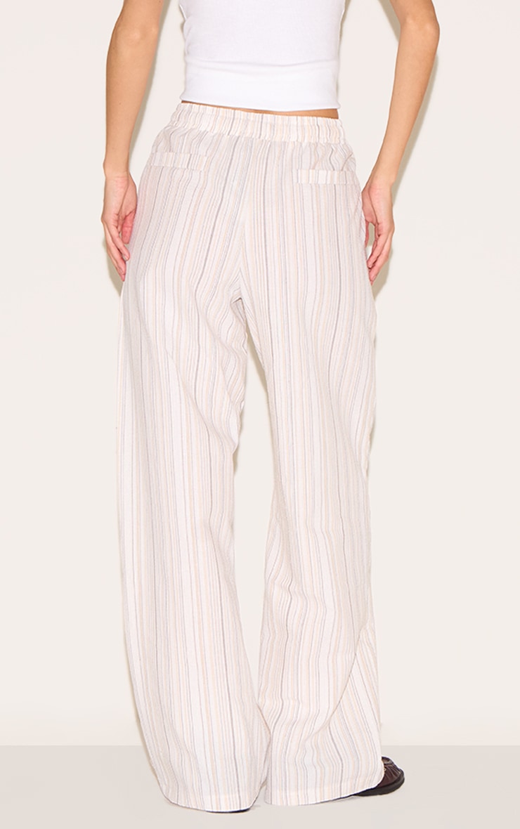 Beige Pinstripe Printed Drawstring Waist Slouchy Pants image 3