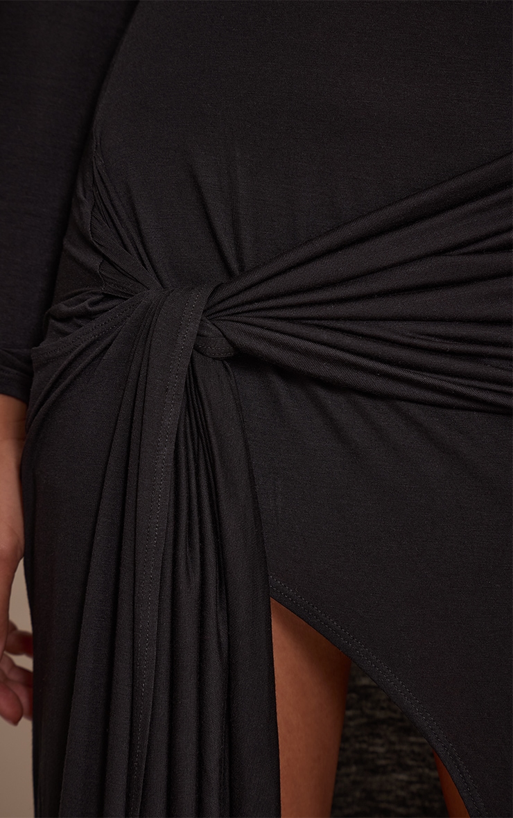 Black Jersey Knot Drape Detail Long Sleeve Maxi Dress image 4