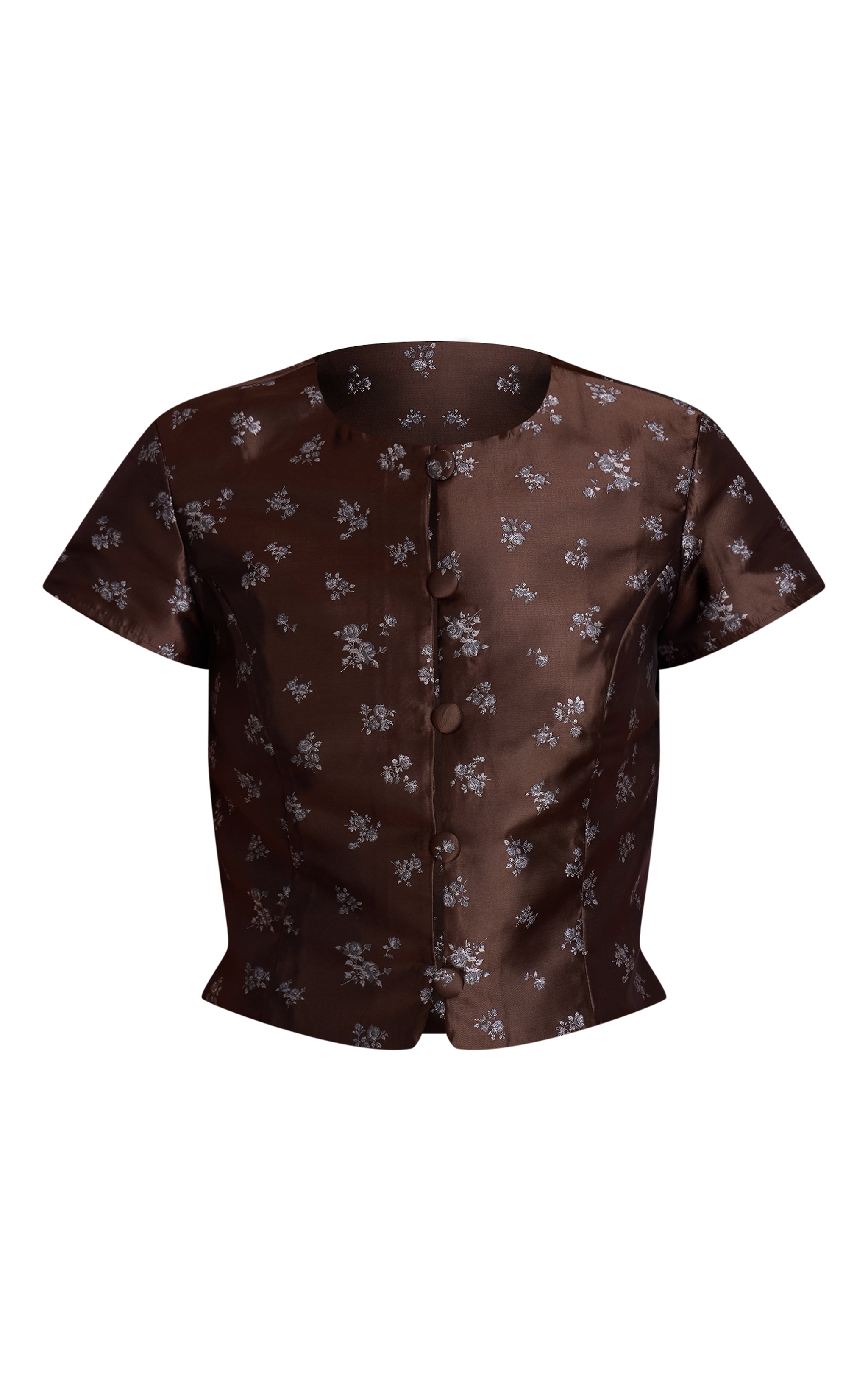 Brown Ditsy Floral Jacquard Button Up Top image 5