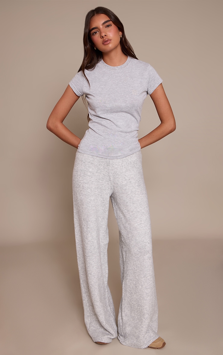 Grey Fitted Embroidered T-Shirt image 3