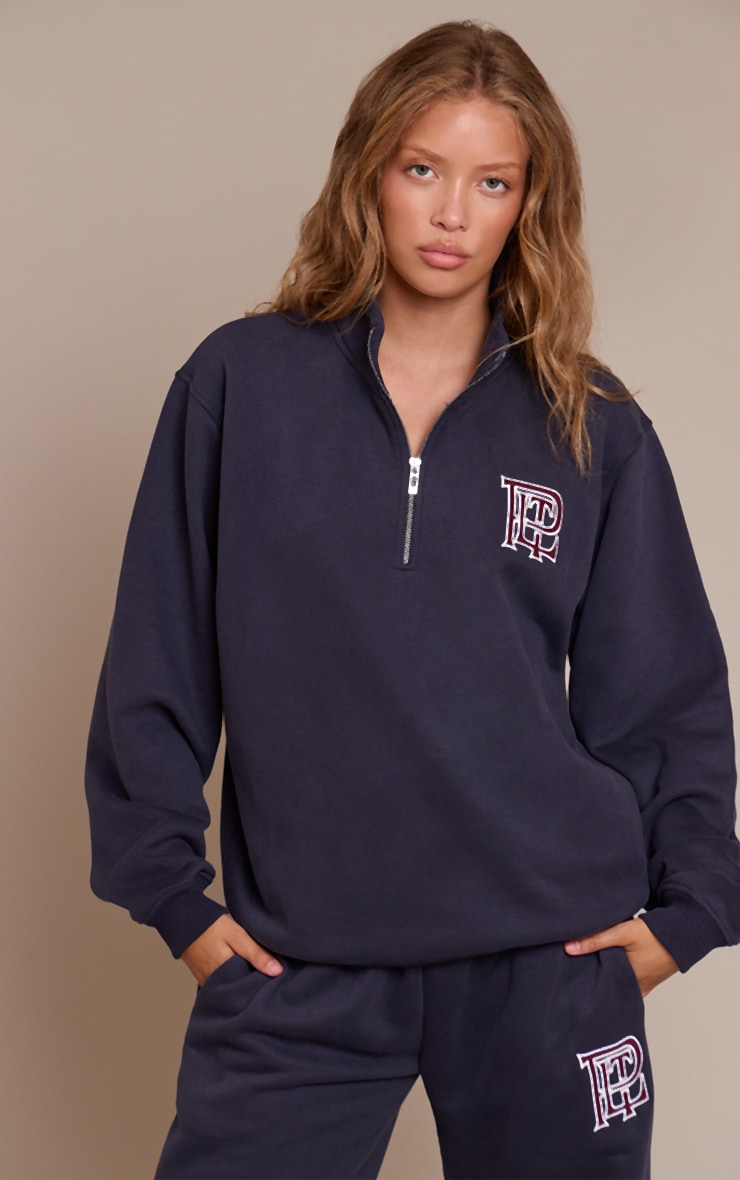 PLT Navy Cotton Fleece Quarter Zip Sweatshirt image 1