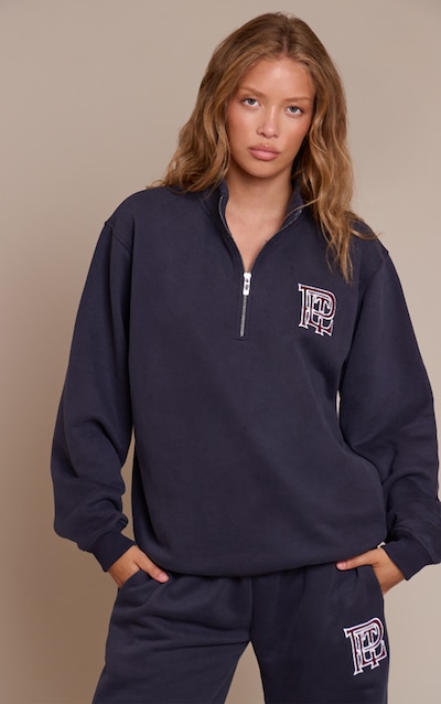 PLT Sweat en coton polaire bleu marine à quart de zip