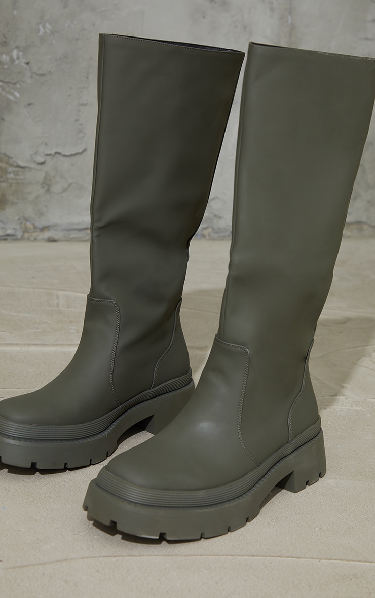 Khaki Knee High Rubberised Boots image 4