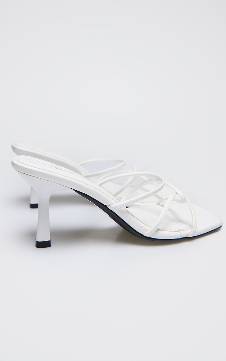 White PU Wide Fit Cross Over Strap Heeled Mules image 3