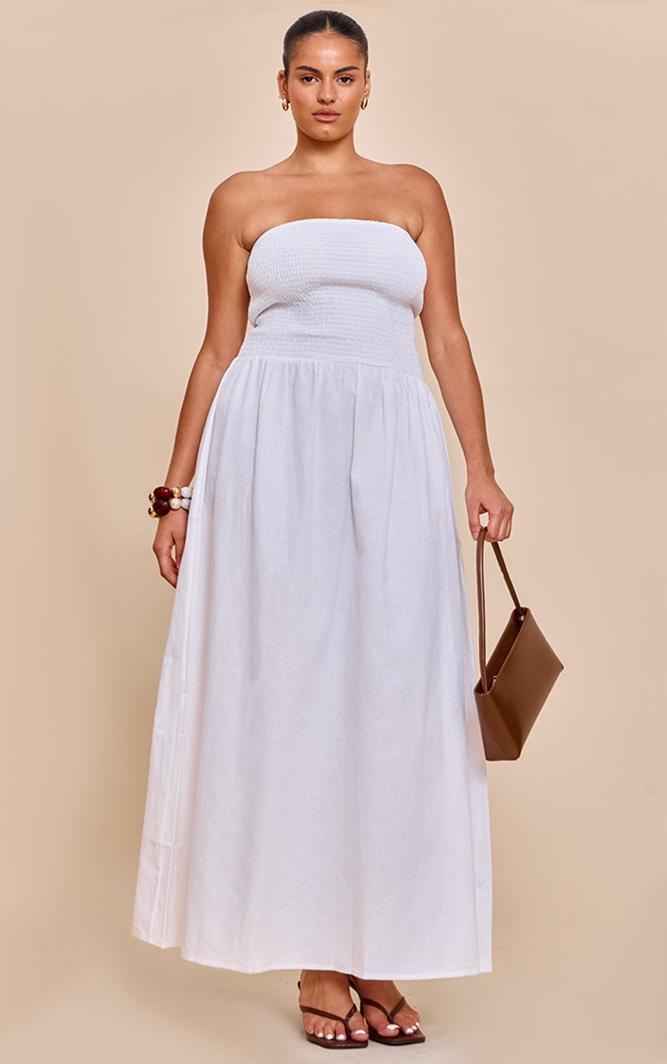 Plus White Bandeau Shirred Detail Maxi Dress image 1