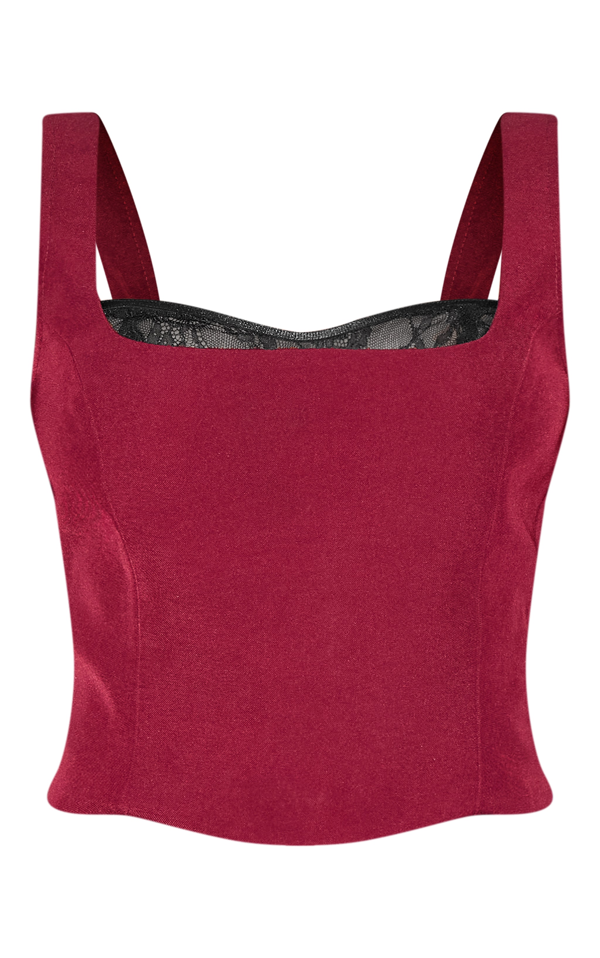 Burgundy Lace Detail Corset Woven Crop Top image 1
