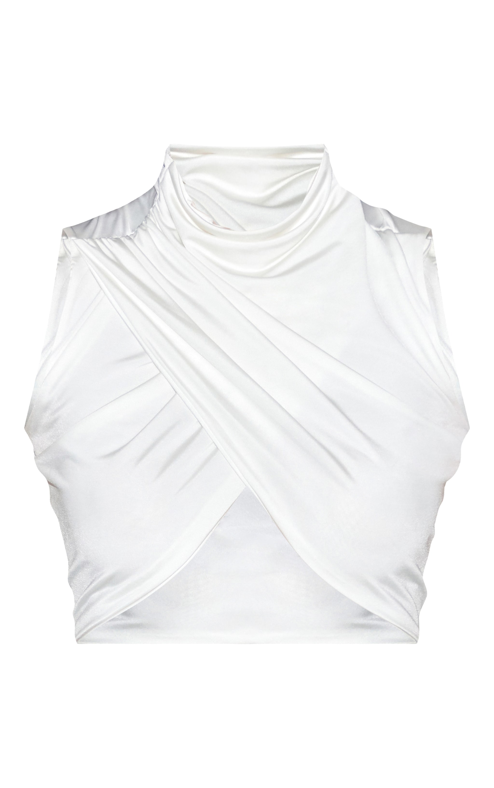 Cream Double Layer Slinky Ruched Ultra Crop Top image 5