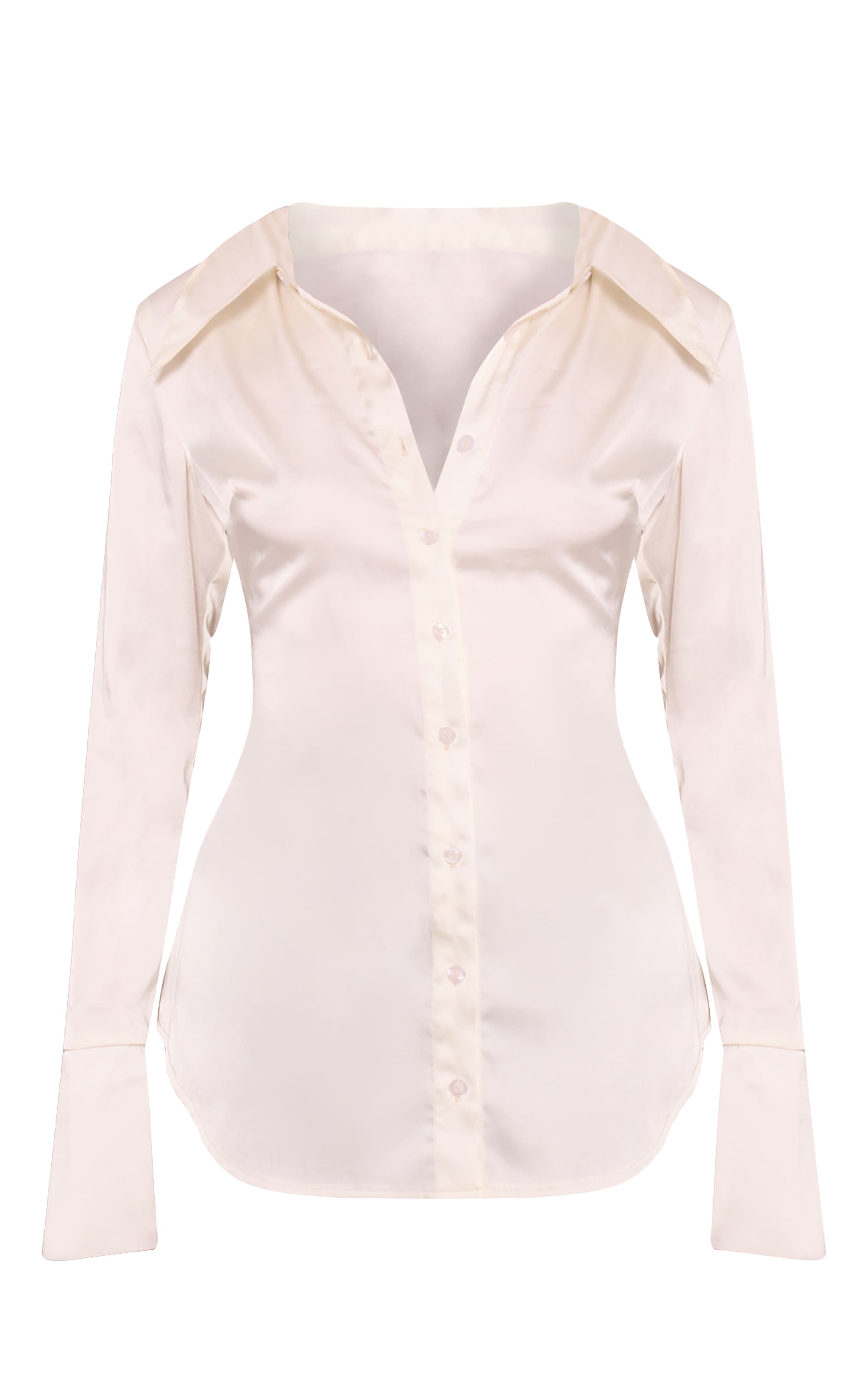 Oyster Satin Oversized Collar Button Down Fitted Shirt image 5
