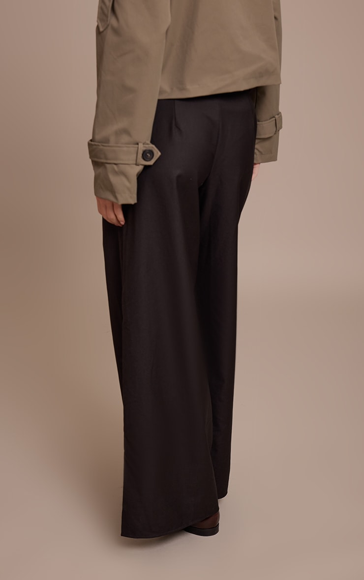  Black Woven Double Pleat Wide Leg Pants
